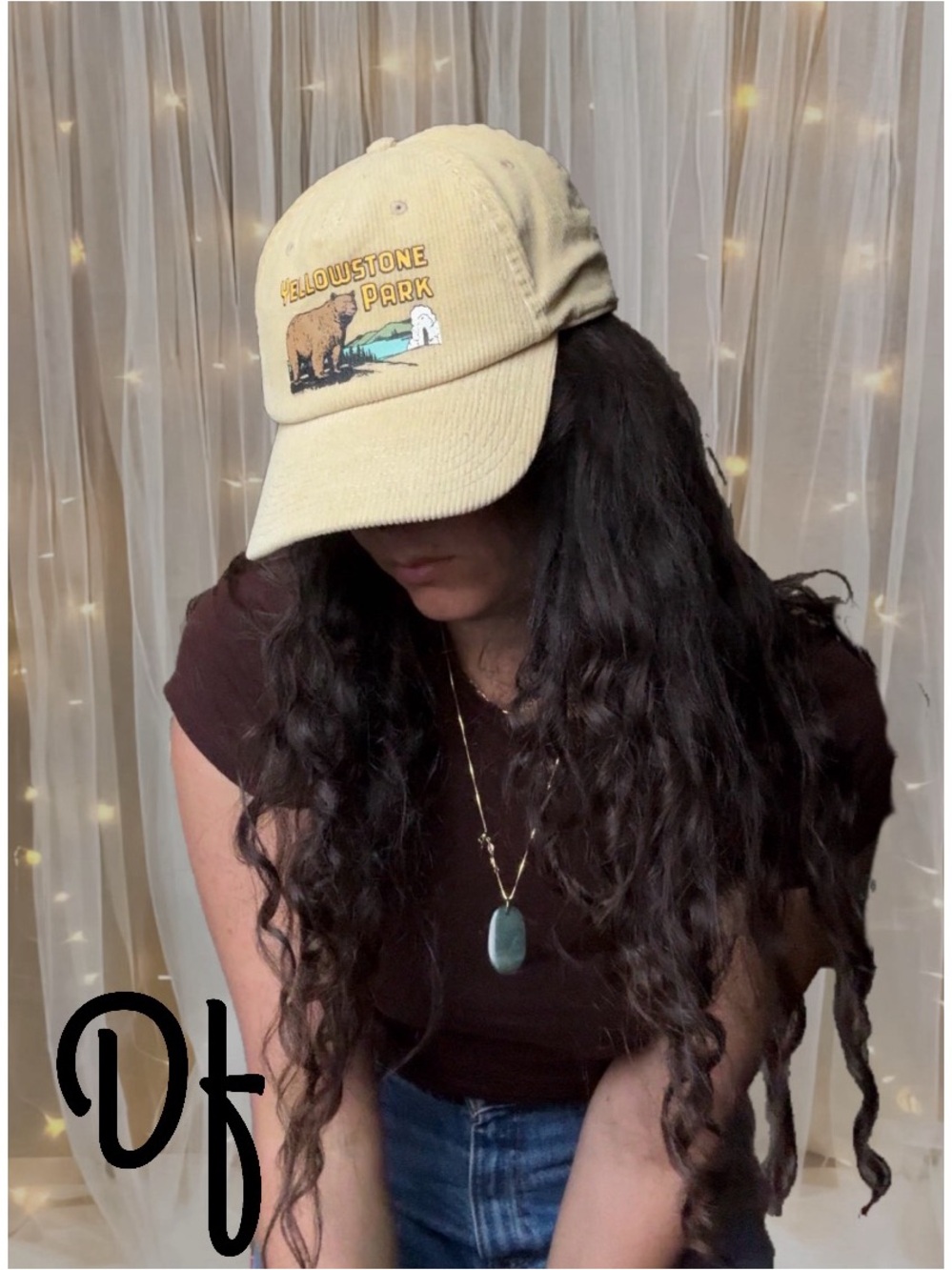 Yellowstone Park Corduroy Cap With Bear Graphic- Cream